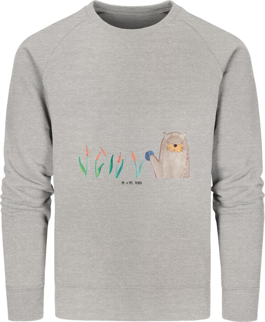 Mr. & Mrs. Panda Baumwoll Pullover Otter Stein Größe S - Heather Grey - Geschenk, Seeotter See, Sweater, Sweatshirt, Neugierig, Pulli, Rundhals, ...
