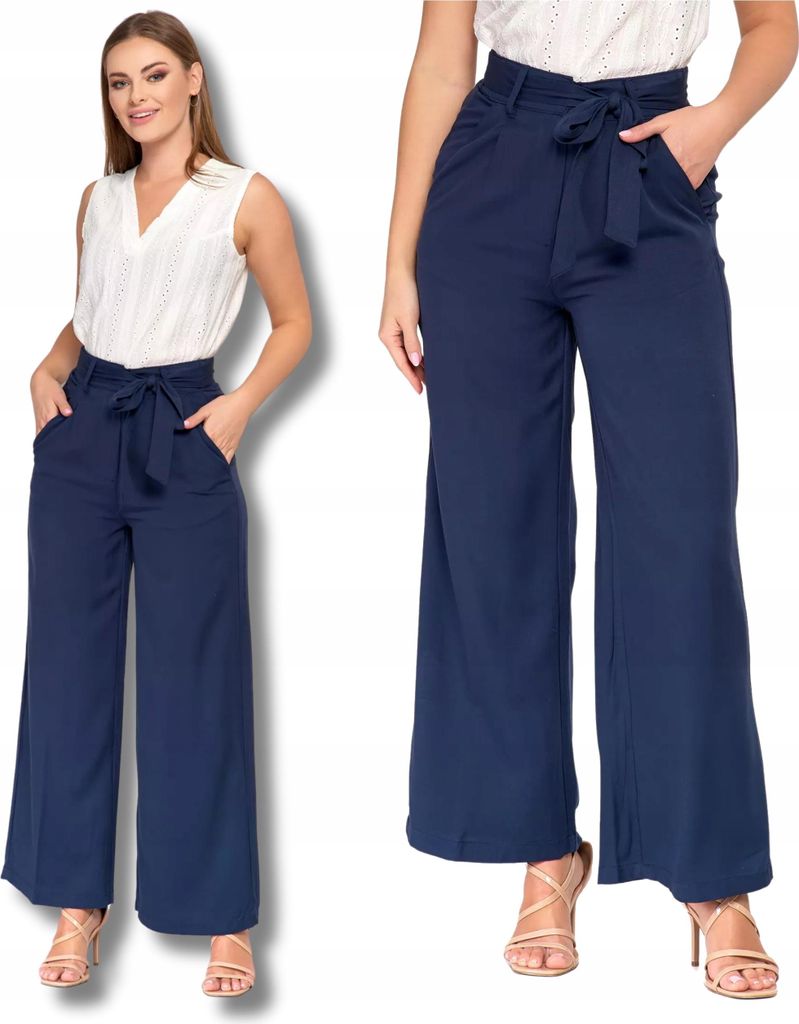 Moraj Elegante Damenhose Palazzo High Waist glatt luftig – Marineblau, Größe 3XL