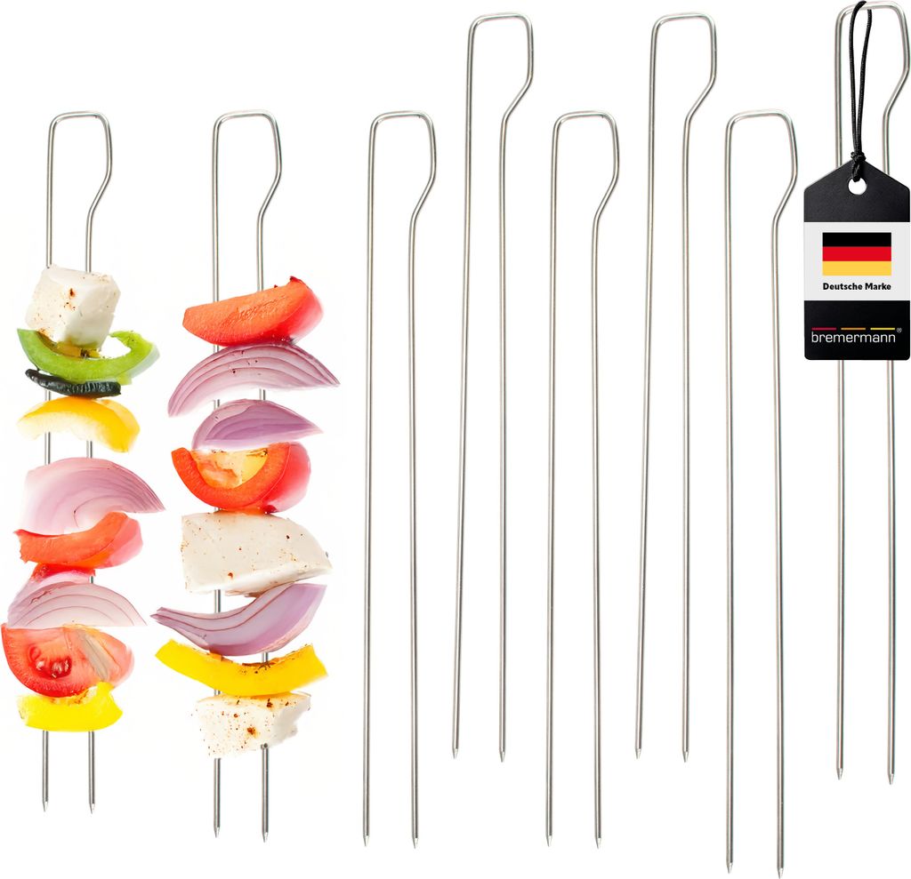 bremermann Doppel-Grillspieße 8er Set, Edelstahl ca. 29 cm - Schaschlik-Spieße