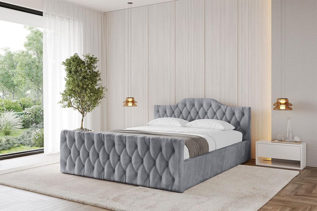 ALTDECOR Polsterbett mit Bettkasten - FALIO-Z-v1 - 160x200 Hellgrau - Bett mit Kopfteil und Fußteil, Boxbett ohne Matratze, Doppelbett mit Stauraum