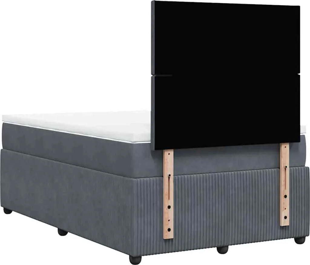 Lit boxspring velours gris foncé 120x190 cm avec matelas ergonomique