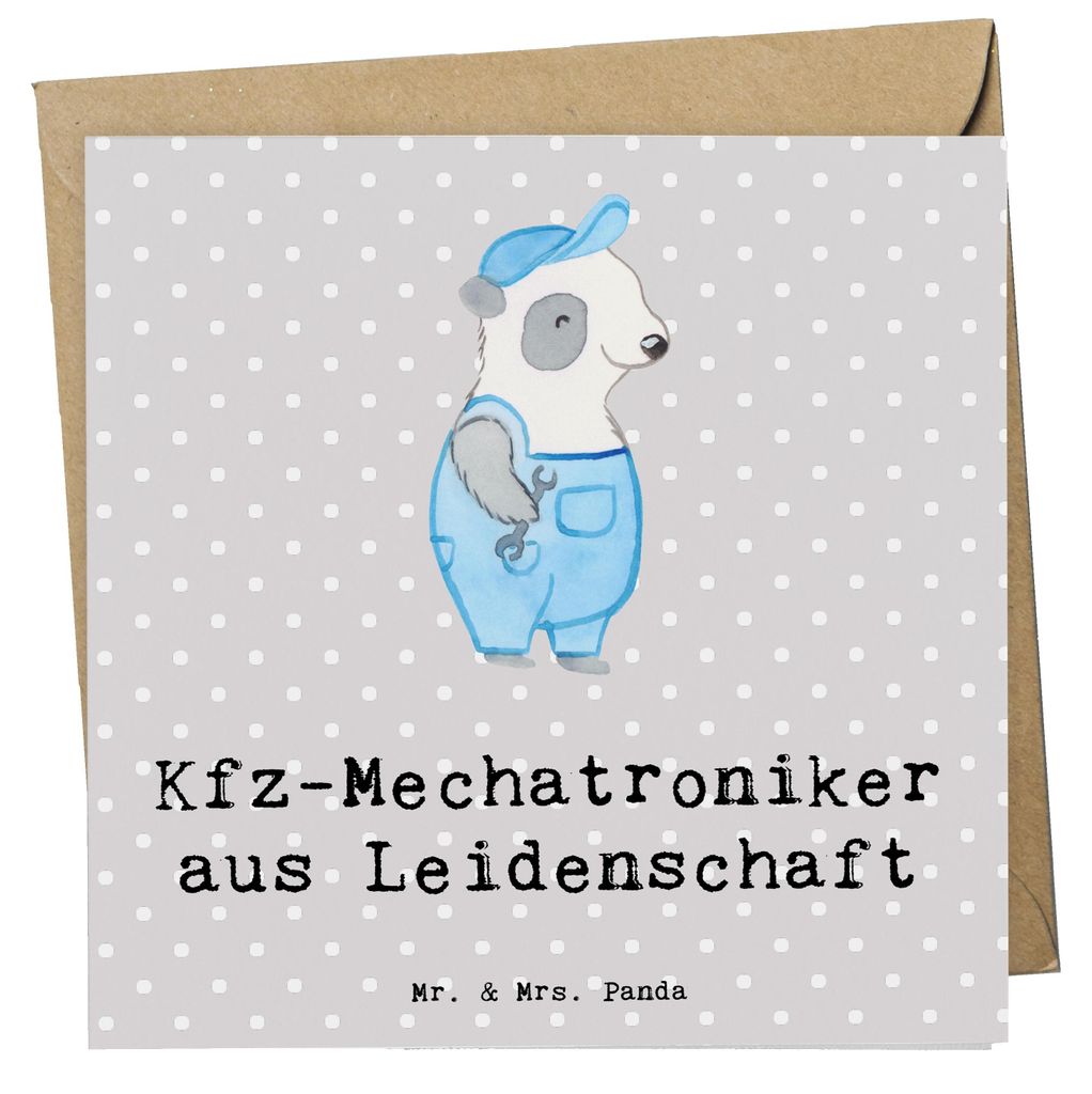 Mr. & Mrs. Panda Glückwunschkarte Kfz-Mechatroniker Leidenschaft - Grau Pastell - Geschenk, Klappkarte, Spruch, Lustig, anlasskarte, doppelkarte, ...