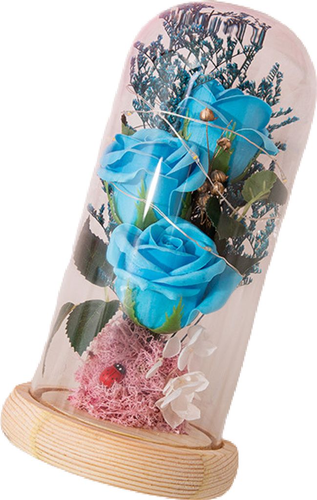 Rosenlampe simulierte Anti-verblüffende Glas Ewige künstliche Blume funkelnder Lichtdekor Valentinstag Accessoires-Himmelblau