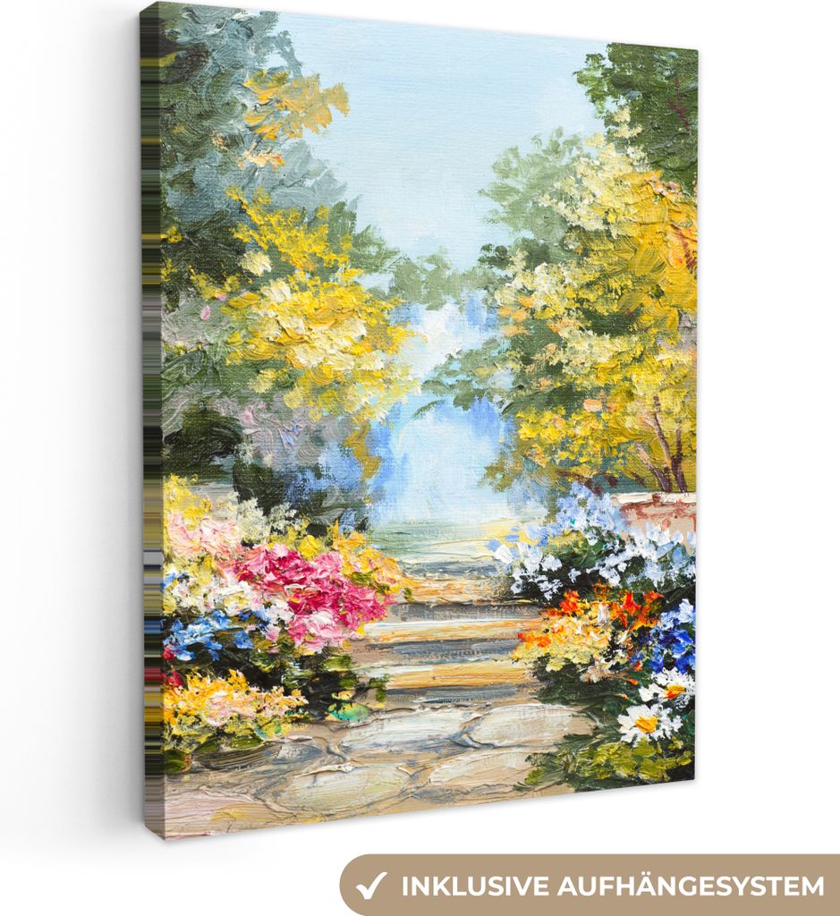 MuchoWow - Leinwandbilder - Malerei - Blumen - Natur - Ölfarbe, Wandbild, Wanddeko Bilder Wohnzimmer, 90x120 cm