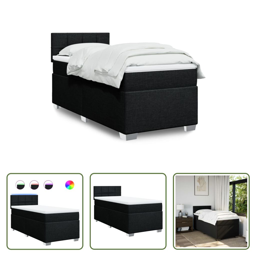 The Living Store Boxspringbett mit Matratze Schwarz 100x200 cm Stoff