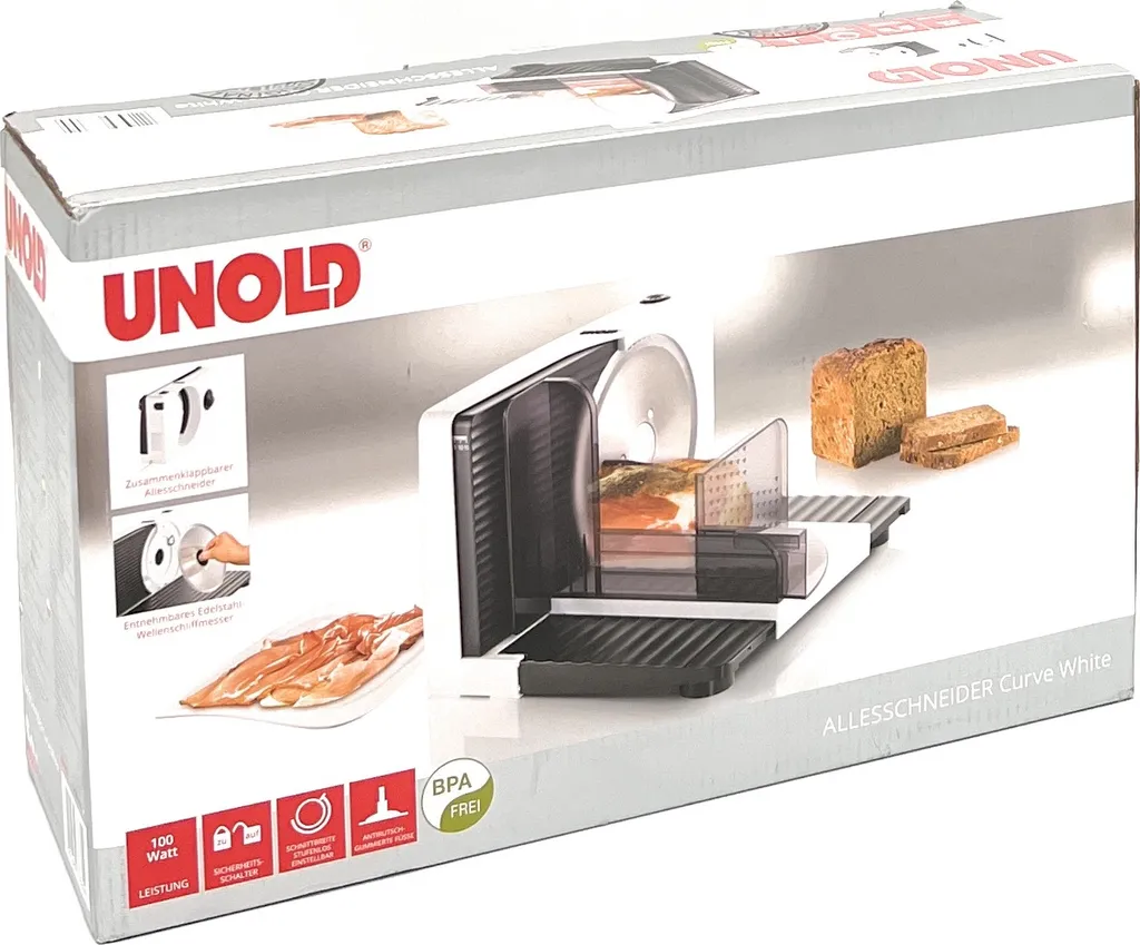 Unold 78860 Trancheuse universelle Curve blanc pliable et précise