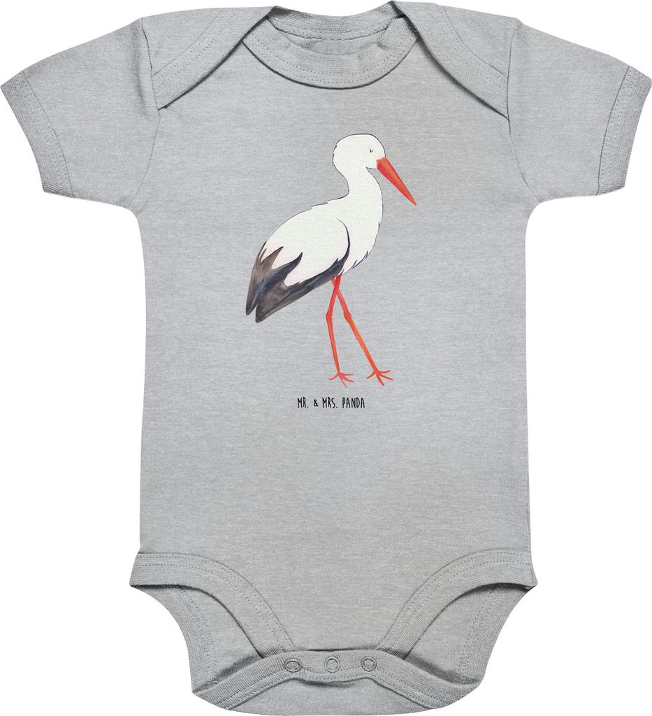 Mr. & Mrs. Panda Babybody Storch 12. - 18. Monat - Heather Grey - Geschenk, overall baby, Schwanger, Schwangerschaft, Geburt, babykleidung body, Ei...
