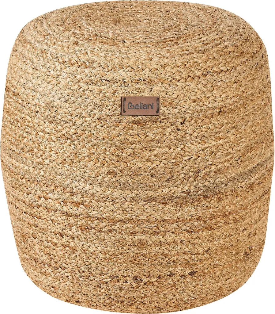 Pouf tabouret BELIANI beige en jute 46 cm avec billes EPS style boho