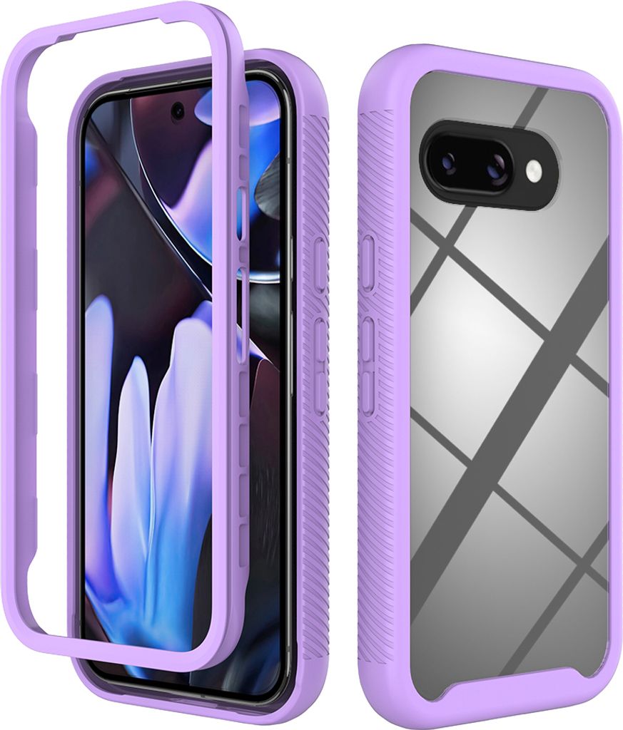 Hülle für Google Pixel 9A, Hybrid Transparente Rückseite TPU Bumper Stoßfest Schutzhülle Lila