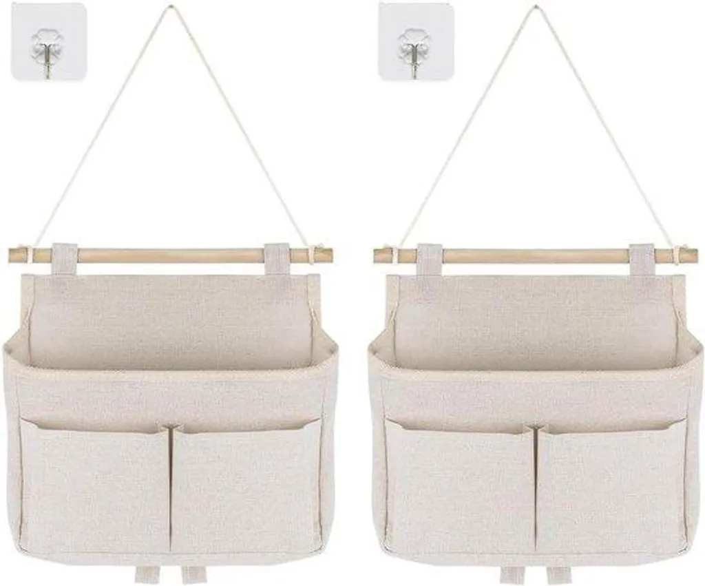 Rangement suspendu 3 compartiments beiges en tissu robuste et stable