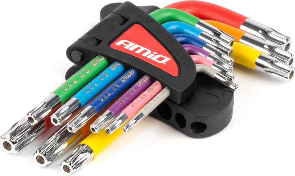 Set di chiavi TORX 9 pezzi in acciaio S2 compatto AMIO-04300