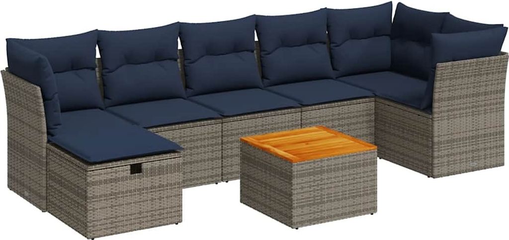 SYFAX 8-tlg. Garten-Sofagarnitur mit Kissen Grau Poly Rattan