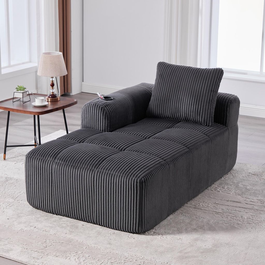 MODFU Gemütlicher Loungesessel-Sofa Polstermöbel mit seitliche Aufbewahrungstasche,Chaiselongue mit integrierter Getränkehalter,ohne Montage,Dun...