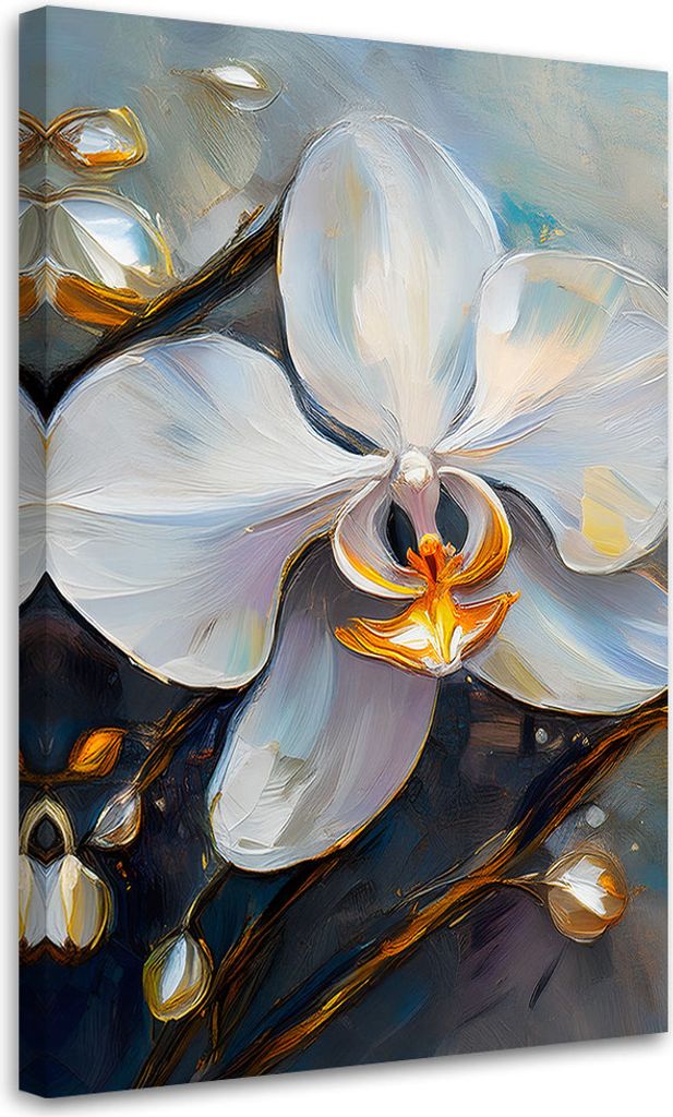 Leinwandbild Orchideen Weiße Blumen 70x100 Feeby Weiß bild für die wand bereit zum aufhängen