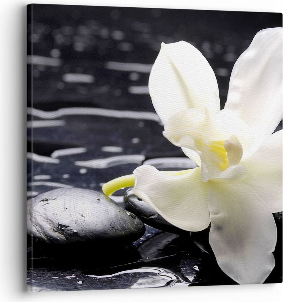 Bild auf Leinwand - Leinwandbild - Spa Orchidee Steine Wasser - 30x30cm - Wand Bild - Wanddeko - Leinwanddruck - Bilder - Kunstdruck - Wanddekorati...