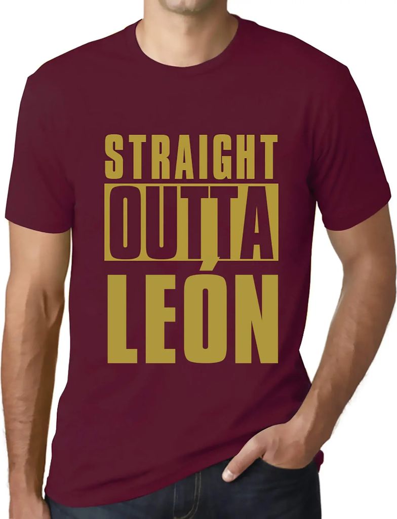 Herren Grafik T-Shirt Straight Outta León Öko-Verantwortlich Vintage Jahrgang Kurzarm Lustige Druck Geburtstag Geschenk Mann