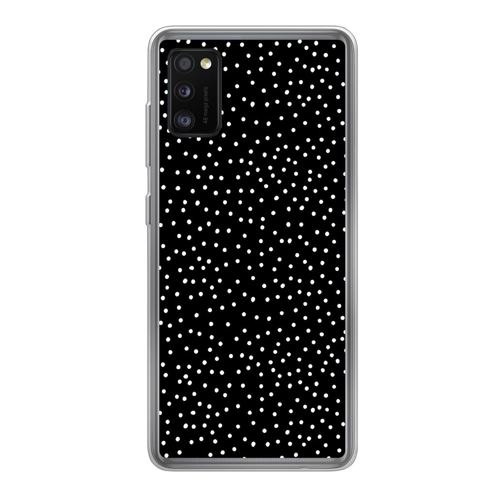 MuchoWow Handyhülle Schutzhülle Hülle für Samsung Galaxy A41 Polka dots - Schwarz - Weiß Silikon Softcase Handy Hülle - Mobiltelefon