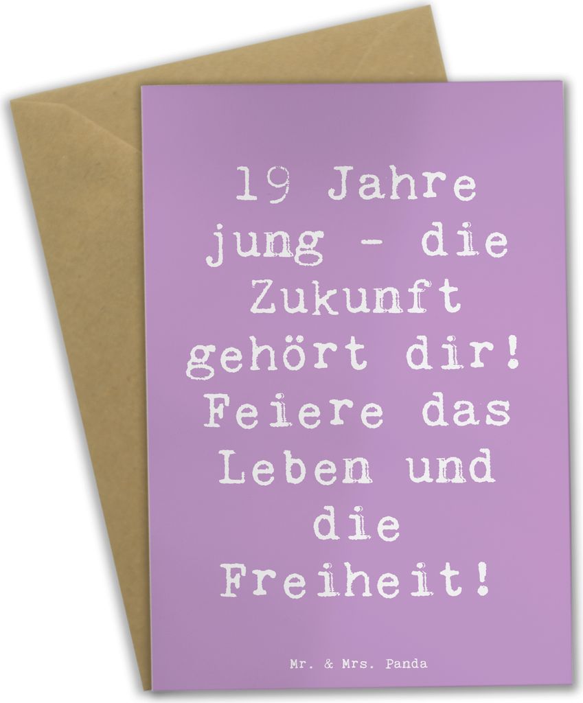 Mr. & Mrs. Panda Glückwunschkarte Spruch 19. Geburtstag - Lavendeltraum - Geschenk, weihnachtskarten, feiere die Freiheit, 19 Jahre jung, genesung...