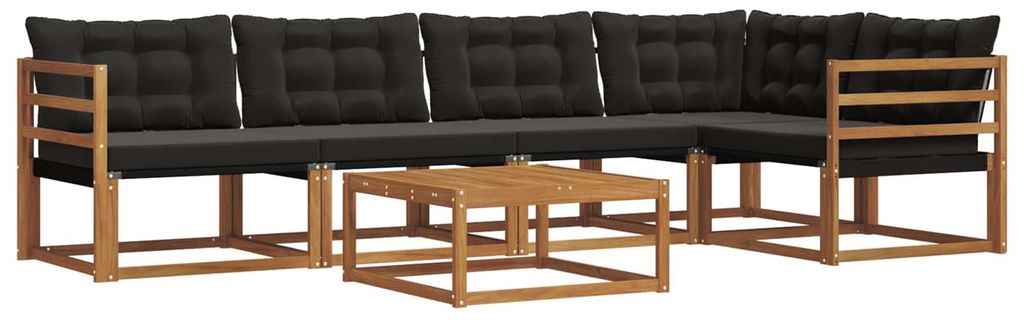 vidaXL Outdoor-Sofagarnitur mit Kissen 6 pcs Natürlich und Schwarz