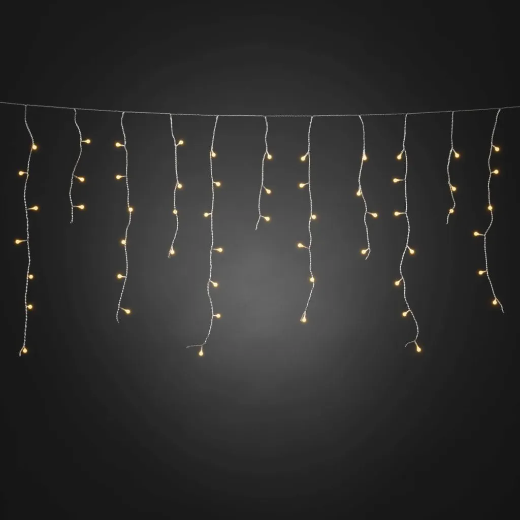 Guirlande rideau pluie de glace LED ambre avec globes pour extérieur