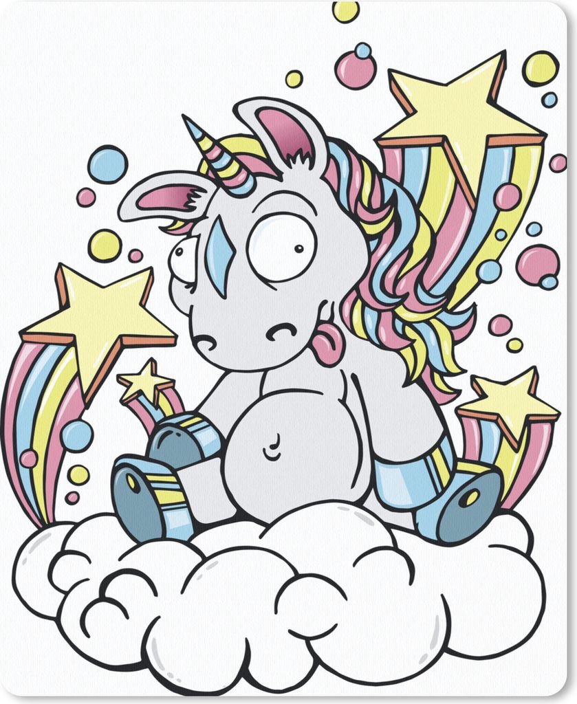 MuchoWow Mauspad Mousepad Eine Illustration eines weißen Einhorns auf einer Wolke - Mädchen - Kinder - Kinder 19x23 cm - Mousepads - Maus Mat -...