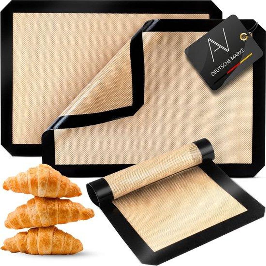 Silikon-Bakmat-Set aus 3 Teilen - Wiederverwendbare Backfolie - Hitzebeständig - Vielfarbig - Silikon