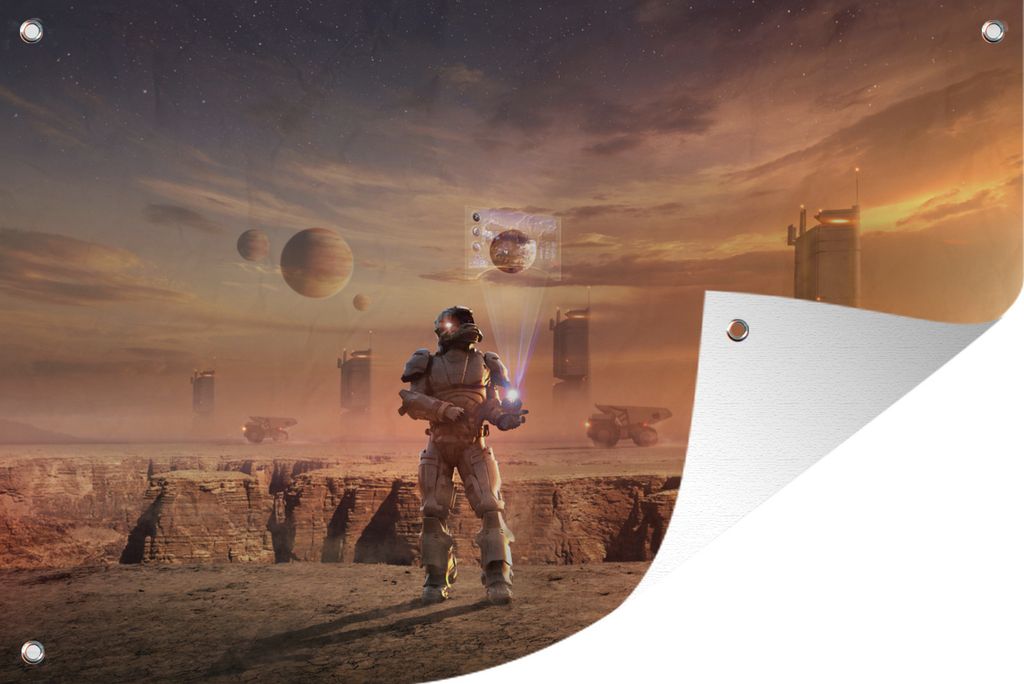 MuchoWow 90x60 cm Outdoor-Poster Gartendeko Sichtschutz Garten Poster für den Garten Ein Astronaut auf dem Mars