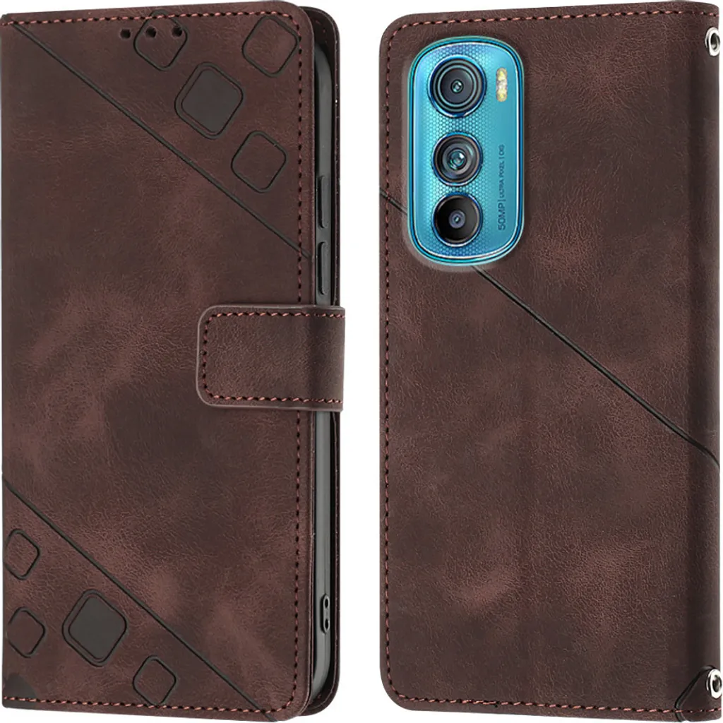 Custodia Motorola Edge 30 Antishock: Cover Libro in Pelle Marrone
