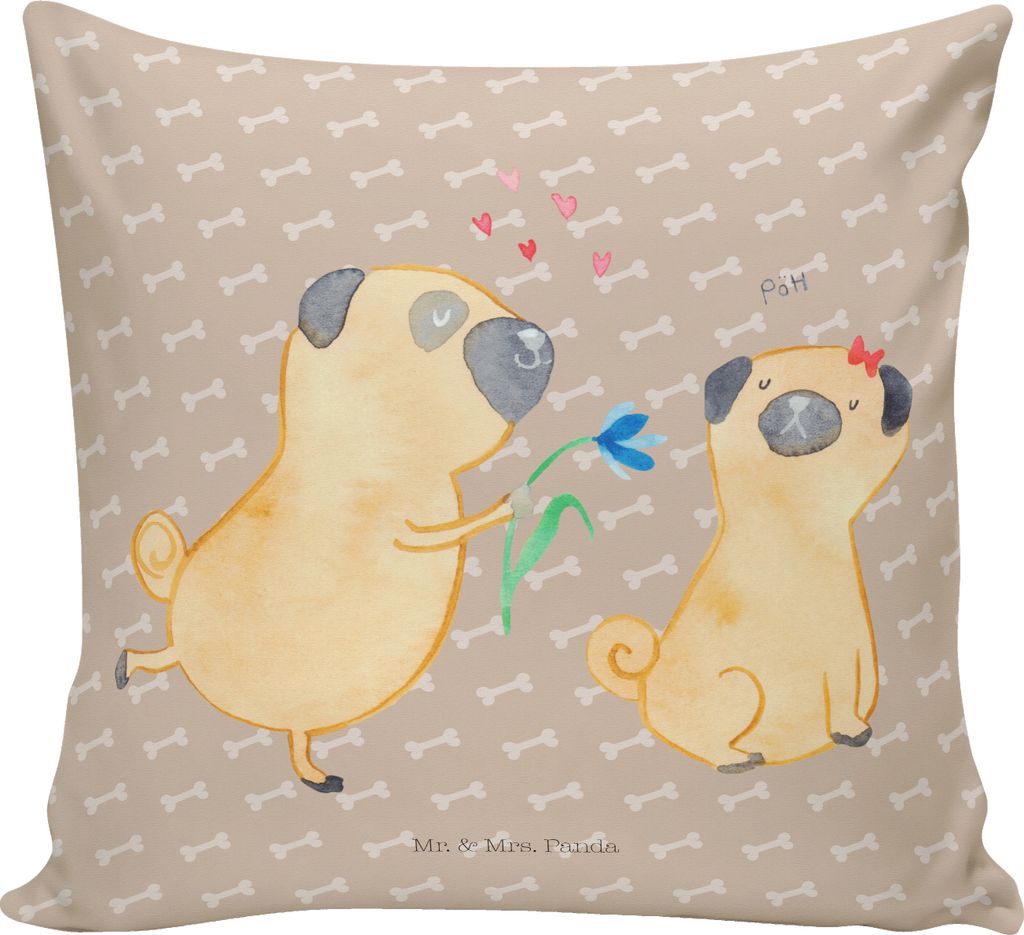 Mr. & Mrs. Panda Kissen 40x40 Mops Verliebt - Hundeglück - Geschenk, Knuffig, kuschelkissen, Sprüche, Hund, für sofa, zier, Deko, Dekokissen, Liebe