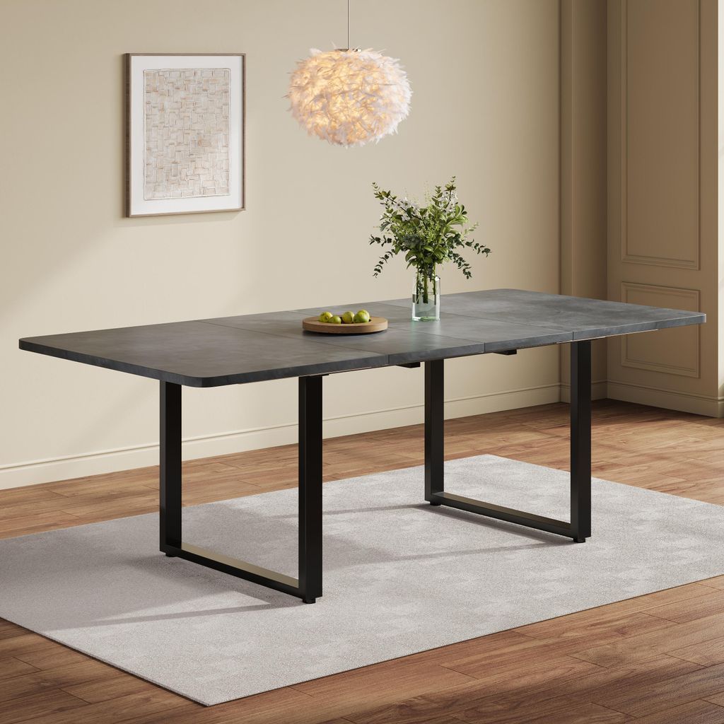 okwish Ausziehbarer Esstisch mit 3 Längen,rechte Form,Klapptisch Metallbeine,Küchentisch einfacher Stil,für Esszimmer oder Küche,Grau