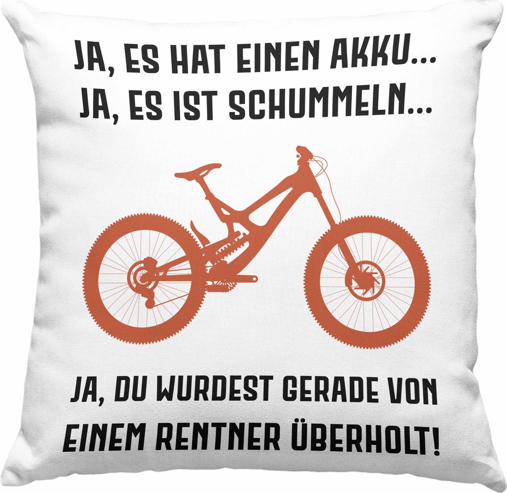 Trendation - Elektrofahrrad E-Bike Deko-Kissen mit Füllung 40x40 mit Spruch Geschenk Ebike Lustige Geschenke Deko-Kissen mit Füllung 40x40 Rentne...