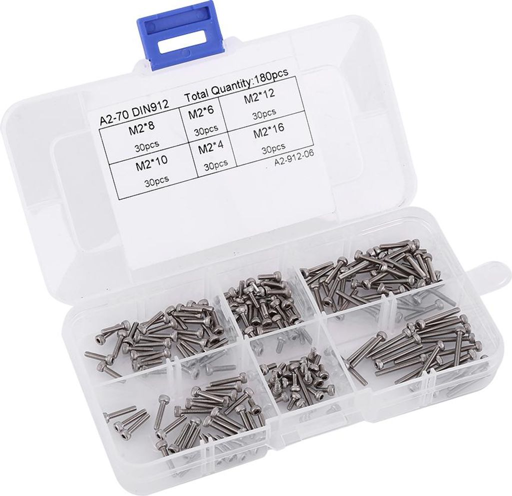 180-teiliges Set M2-Innensechskantschrauben, schwarz, Edelstahl 304, 4šC16 mm