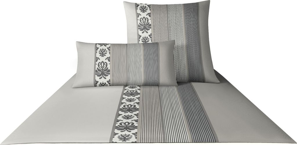 JOOP! Bettwäsche Mako-Satin Ornament Stripe 4022-Farbe graphit-77, 80/80 cm Kissenbezug AL