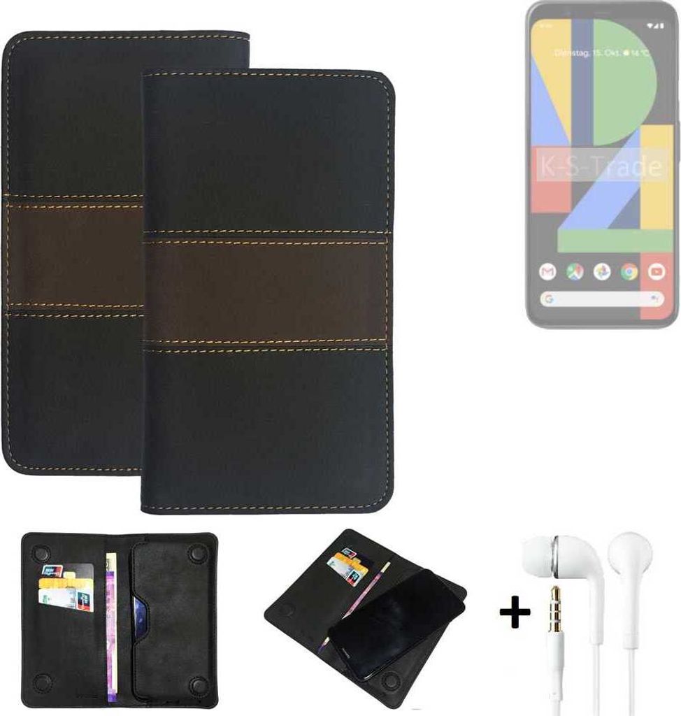 K-S-Trade Handyhülle + Kopfhörer kompatibel mit Google Pixel 4 Schutzhülle Walletcase Bookstyle Tasche Schutz Case Hülle Wallet Cover Kunstleder