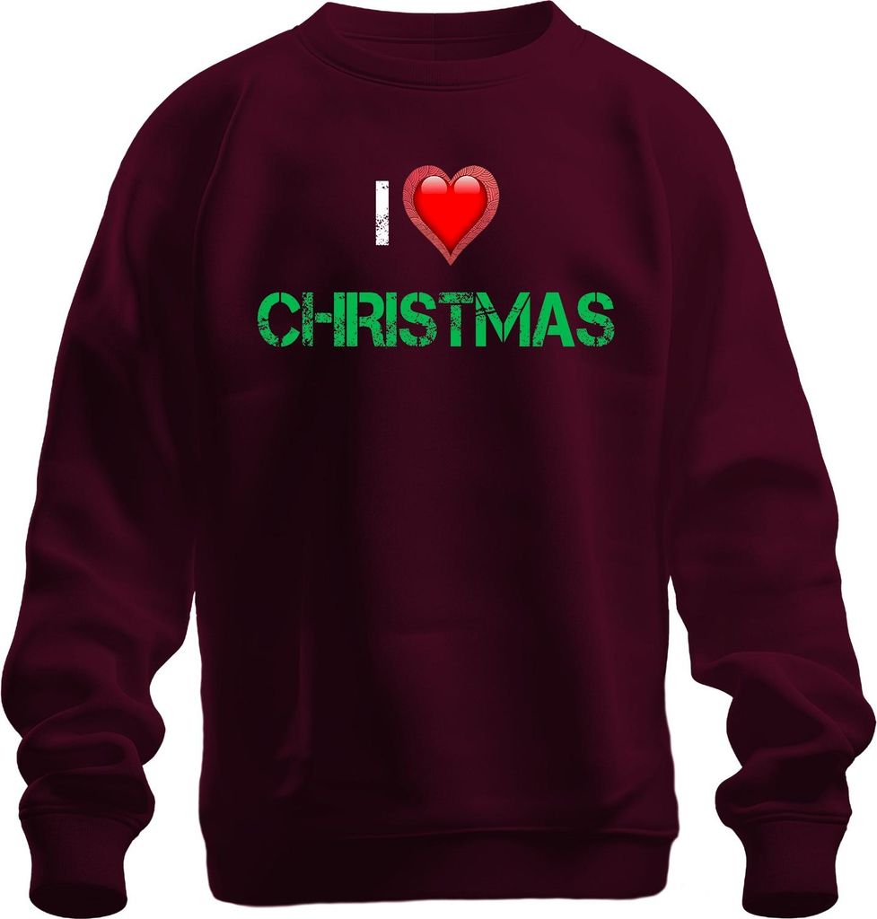 I Love Christmas Herz Rot Grunge Weihnachten Geschenk Vintage Uni Sweatshirt Pullover, Burgundy, S