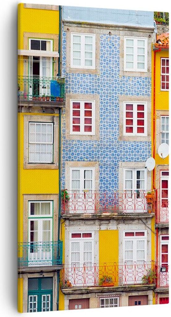 Bild auf Leinwand - Leinwandbild - Einteilig - Casas Ribeira Porto - 55x100cm - Wand Bild - Wanddeko - Wandbilder - Leinwanddruck - Bilder - Wandde...