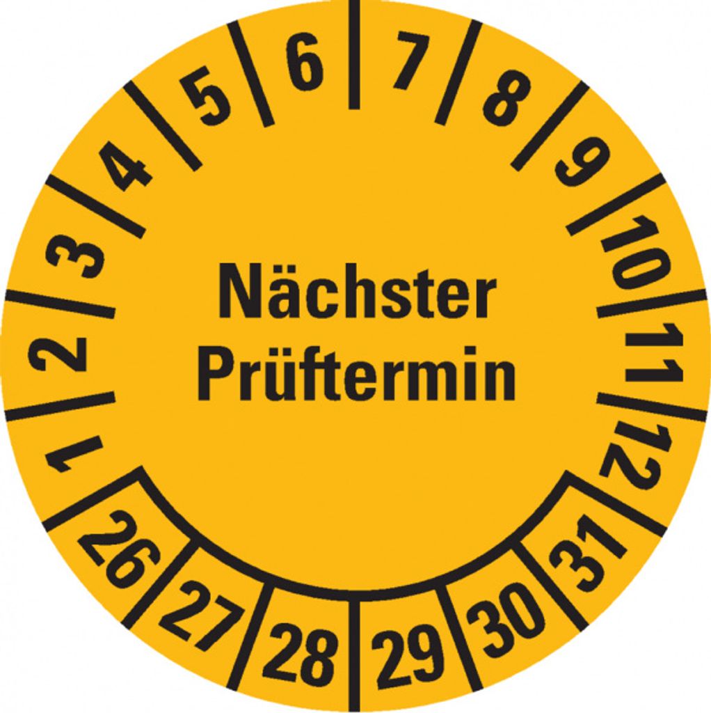 Dreifke Prüfplakette Nächster Prüftermin 26-31, gelb, Dokumentenfolie, Ø30mm...