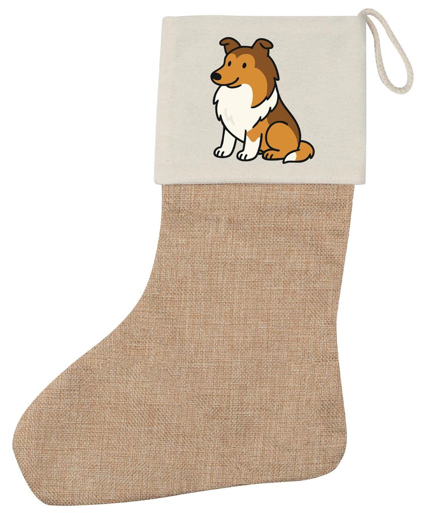 Huuraa Weihnachtsstrumpf Collie Comic Colli Beige Jute Kaminstrumpf Geschenkidee