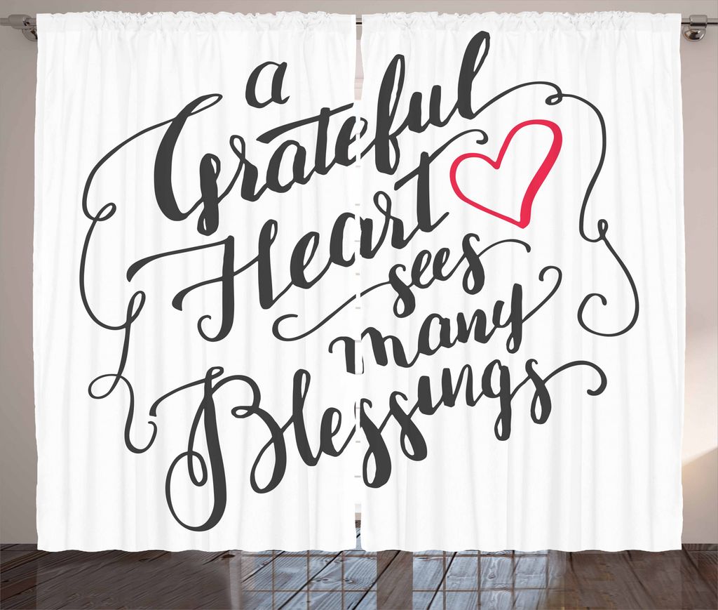ABAKUHAUS Zitat Rustikaler Gardine, Dankbarkeit Gesamtwertung, Schlafzimmer Kräuselband Vorhang mit Schlaufen und Haken, 280 x 175 cm, Charcoal Gr...