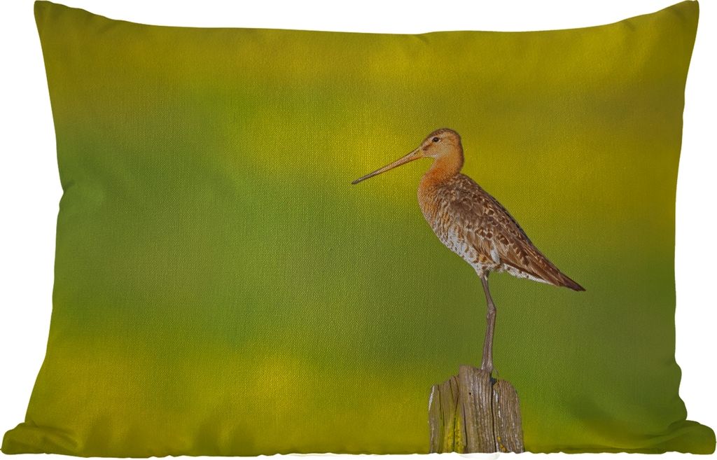 MuchoWow Outdoor Kissen - Vogel - Tiere - Uferschnepfe - Pfahl - Grün - 60x40 cm - Wetterfest - Lounge Kissen - Zierkissen - Kissen für Innenr...