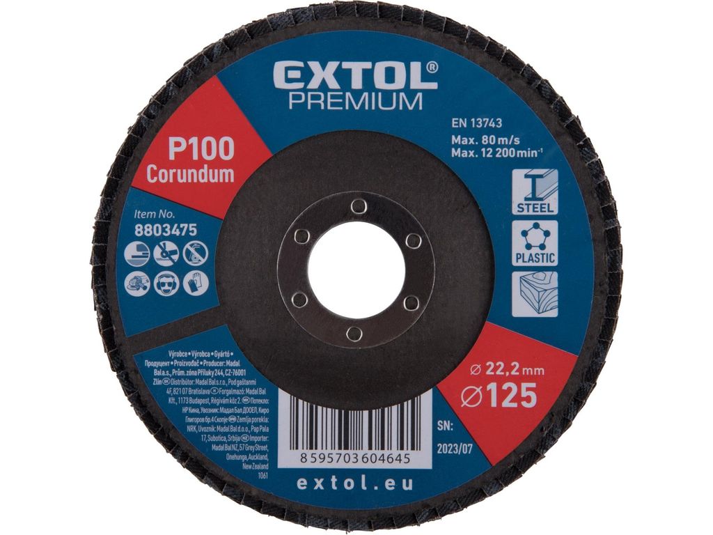 Fächerschleifscheibe Extol Premium 8803475 schräge Korund-Fächerschleifscheibe, O125mm, P100