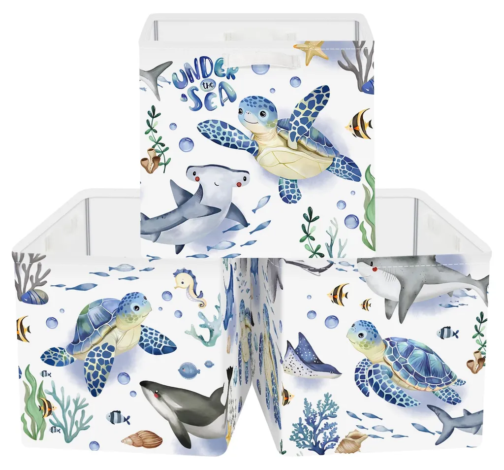 Bac de rangement pliable lot de 3 petit organisateur armoire motif tortue