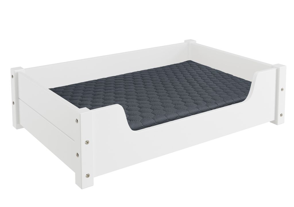 Kuscheliges Haustierbett 80x50 cm, Kiefer weiß V-30.32-W-80x50Rollrost und Matratze inkl.