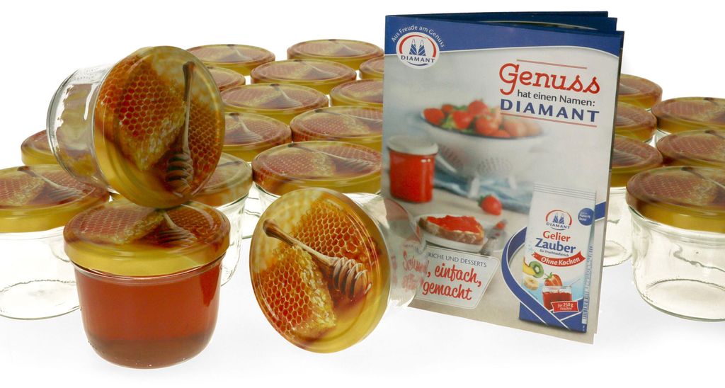 50er Set Einmachglas 230 ml Deckel Honigwabe Rund- Produktbild 