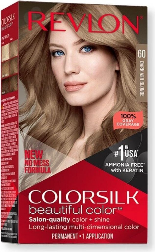 A box of Revlon Colorsilk hair dye with a model on the front.