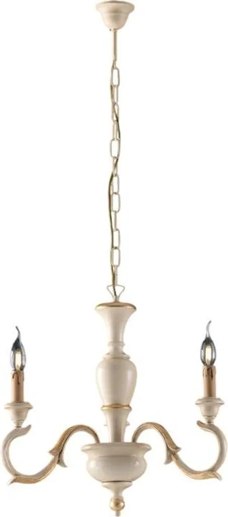 Lustre 3 lumières en bois sculpté ivoire et feuille d'or Fiorenza