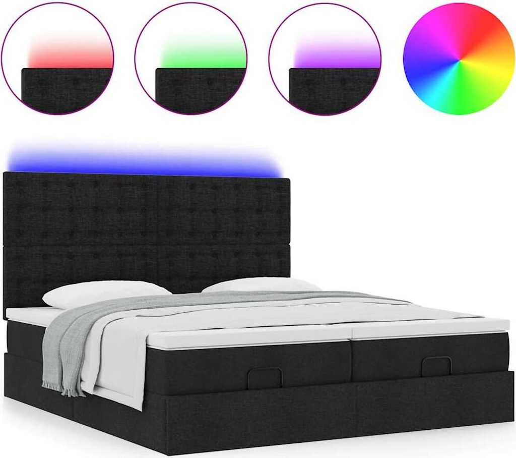 "SALE 2026"Ottoman-Bett/bettgestell - inkl. Lattenrost - Doppelbett - mit Matratzen & LEDs Schwarz 160x200 cm Stoff - Polsterbett Klassische Betten...