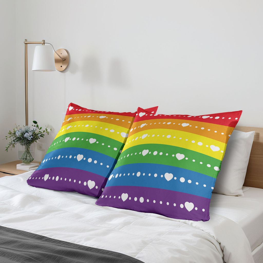ABAKUHAUS Stolz Kissenbezug Packung mit 2, Horizontales gestreiftes Flaggen-Design mit homosexuellen Parade-Farben und kleinen niedlichen Herz-Punk...