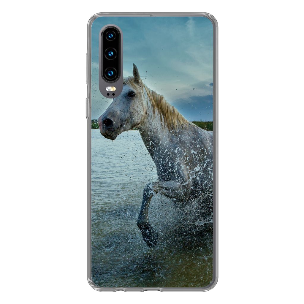 MuchoWow Handyhülle Schutzhülle Hülle für Huawei P30 Pferd - Wasser - Tropfen Silikon Softcase Handy Hülle - Kartenbesitzer