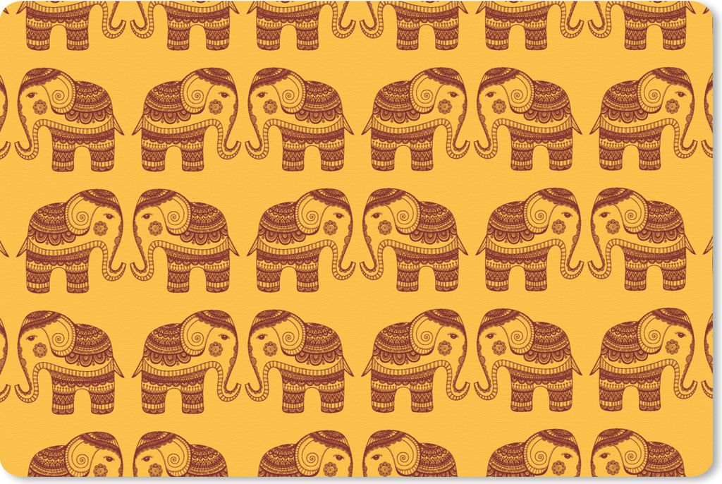 MuchoWow Schreibtischunterlage Muster - Elefant - Indien 60x40 cm - XXL Mauspad - Großes Mauspad